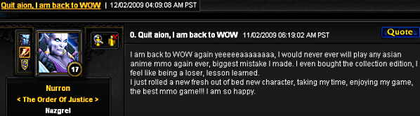 quit aion for wow